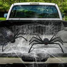 2 Packs 35.4inch Halloween Giant Hairy Spider Realistic Scary For Indoor Outdoor Home Yard Haunted Yard Decorations Car Decor Creates Spine-Tingling Atmosphere