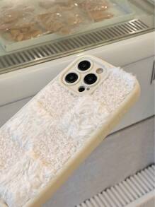 Winter Fashion Plaid Shearling Protective Case Compatible With Iphone, Shock-Proof - Beige - View 4