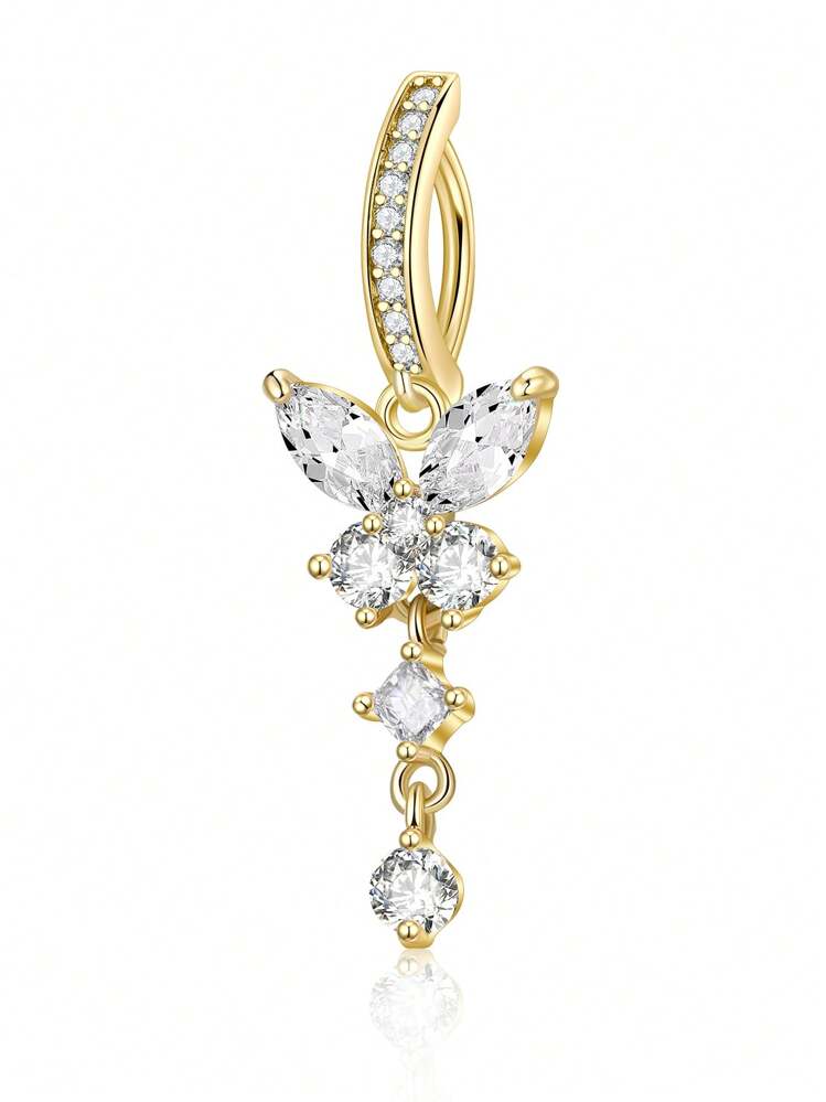 1pc/7pcs Natural Stone Navel Piercing Ring, Copper Micro Inlaid Bell, Butterfly Moon Design Belly Button Ring, Suitable For Daily Wear - Multicolor - View 11