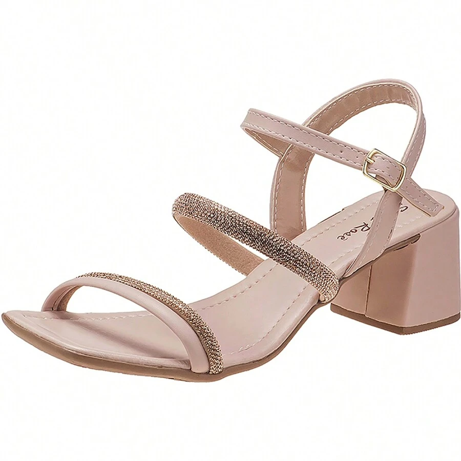 Stilo Women's Pink Sandal With 5 Cm Heel And Comfortable Rhinestone Strap-8404 - 乾枯玫瑰色 - 查看 1