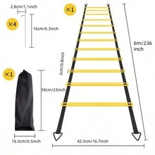 1 套 6 米 12 件敏捷梯，配有手提袋和 4 个地钉，敏捷训练设备 - 黑色 - 查看 5