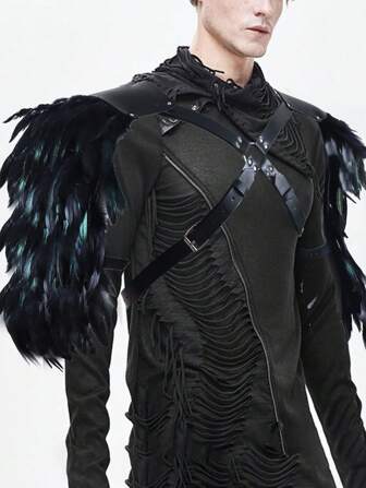 1 件男士中世纪皮革服装盔甲角色扮演维京盔甲肩甲羽毛双肩护具万圣节万圣节服装