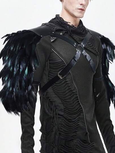 1 Stück Mittelalterliches Leder Kostüm Rüstung Cosplay Wikinger Rüstung Schulterrüstung Feder Doppel-Schulterpolster Geschirr Halloween Kostüme