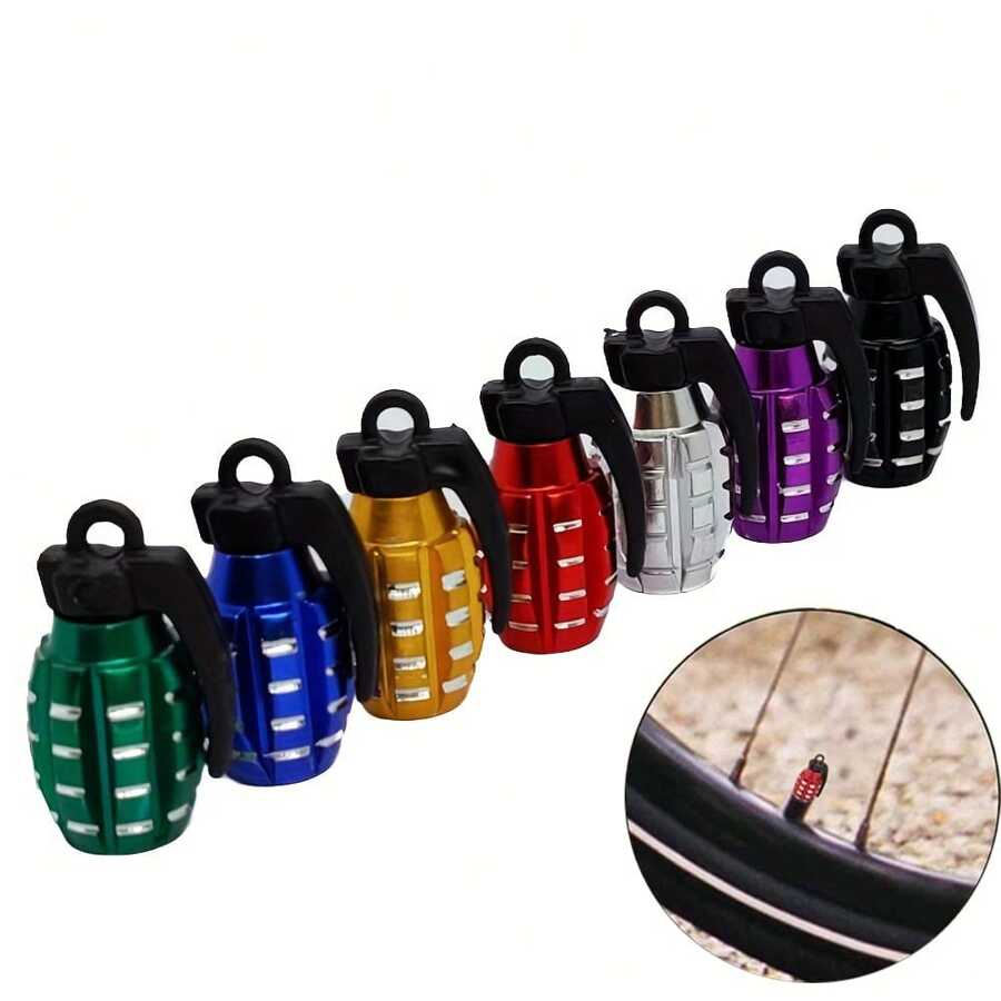 4pcs Premium Metal Tire Valve Stem Caps Set - Durable Accessories, Grenade Shaped Aluminum Design - Anti-Explosion Tire Valve Stem Covers, Dustproof & Waterproof, Fit For Cars, Trucks, Motorcycles And Bicycles