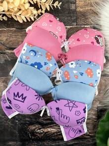 Kit 3 Children's Bra For Girls, Mixed Plain And Printed, Adjustable With Comfortable Cup - 彩色 - 查看 3