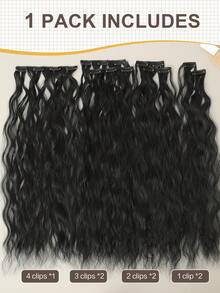 22 Inch 7pcs Curly Synthetic Hair Extension Set, For Hair Lengthening, Invisible Clips, Black - Black - View 9