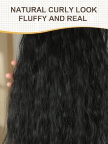 22 Inch 7pcs Curly Synthetic Hair Extension Set, For Hair Lengthening, Invisible Clips, Black - Black - View 6