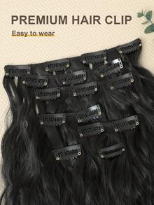 22 Inch 7pcs Curly Synthetic Hair Extension Set, For Hair Lengthening, Invisible Clips, Black - Black - View 3