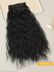 22 Inch 7pcs Curly Synthetic Hair Extension Set, For Hair Lengthening, Invisible Clips, Black - Black - View 4