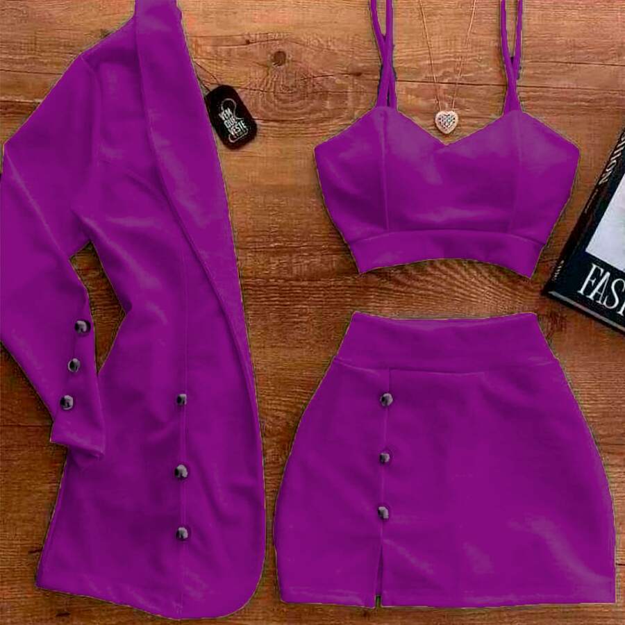 Vestido corto cruzado manga corta falda fluida - Morado - Ver 1