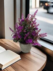 Planta artificial en maceta con hojas de menta, flor de lirio, planta falsa para decoración del hogar, mini maceta de piedra para paisajismo, regalo para el Día de San Valentín