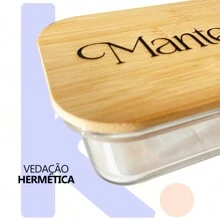 Manteigueira Vidro com Tampa Hermética de Bambu Exclusiva Resistente