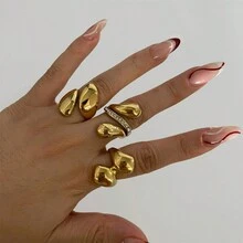 VKHK 1 件复古个性化 18K 镀金不锈钢厚印章戒指，适合男女情侣日常佩戴和婚礼，礼物 - 金黃色 - 查看 8