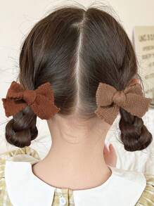 4pcs Earth Tone Color Hair Bows For Girls Solid Color Bow Hair Clips Khaki Brown Solid Color Elegant Alligator Clips Fall Winter Headpiece Daily Hairpins Barrettes Kids Baby Hair Accessories