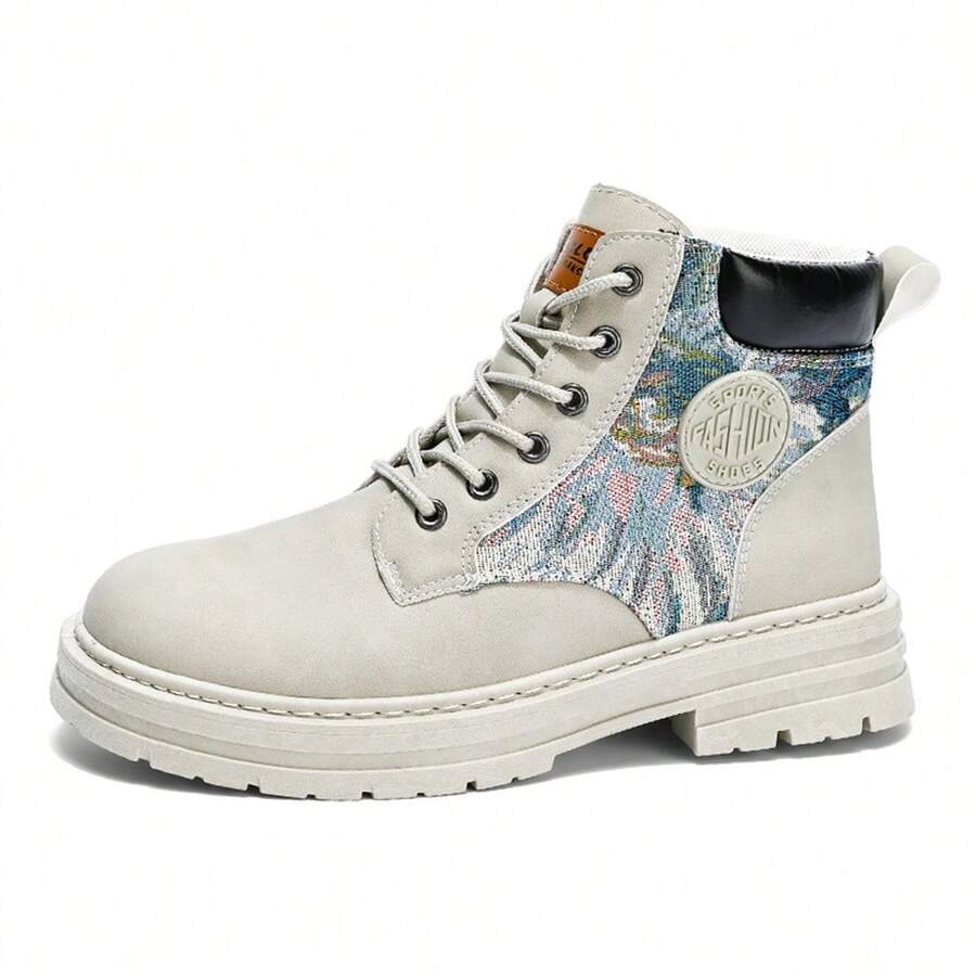 Men's Boots, MidTop Casual Leather Shoes, British Style HighTop Work