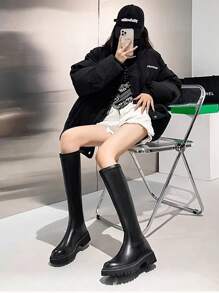 Women's Over-The-Knee Boots, Black, British Style Knight Boots, Fashion High Boots With Thick Soles, Plus Size