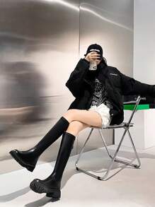 Women's Over-The-Knee Boots, Black, British Style Knight Boots, Fashion High Boots With Thick Soles, Plus Size