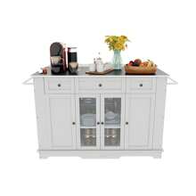 60 Inch Kitchen Island With Stainless Steel Top And Power Outlet ,Ample Storage Space For Utensils And Cookware ,For Serving Tables Cooking Station Countertops - White - View 2
