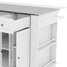 60 Inch Kitchen Island With Stainless Steel Top And Power Outlet ,Ample Storage Space For Utensils And Cookware ,For Serving Tables Cooking Station Countertops - White - View 7