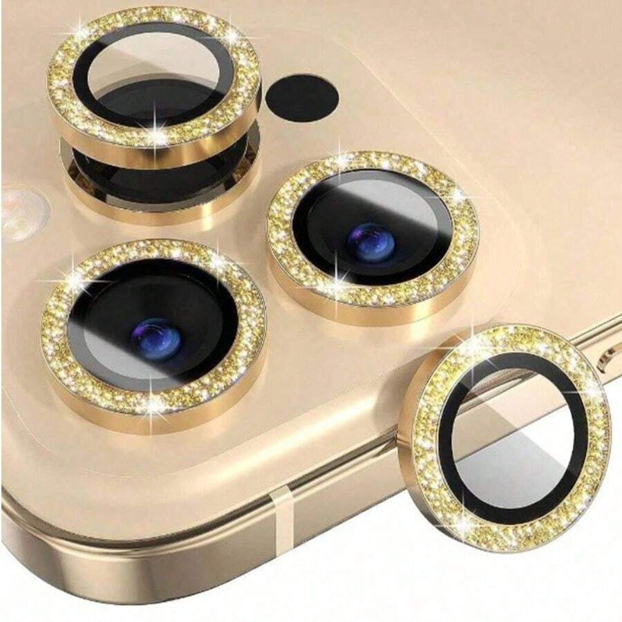 1Set Eagle Eye Camera Lens Film Compatible With IPhone With High Definition Reinforced Tempered Glass Metal Camera Lens Protector With Rhinestone Decor, Anti-Scratch, Anti-Shock, Light Luxury Fashion Mobile Phone Accessory