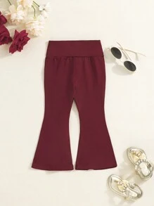 3 Packs Baby Girls' Elastic Waist Flare Leg Casual Pants, Can Be Worn Indoors & Outdoors