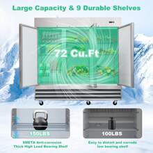 SMAD Commercial Refrigerator 72 Cu.Ft Fridge Reach-In Double Door For Restaurant, Bar, Home, Shop, Business 3 Doors, Large Capacity Refrigerator With 9 Shelves, 2 Section Fan Cooling,Halloween, Christmas A Holiday Gift For Family - 查看 4