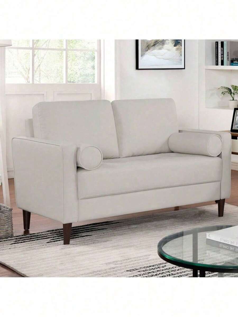 Style  1pc Loveseat Leatherette Upholstered Bench Style Seating Bolster Pillows - M - 查看 1