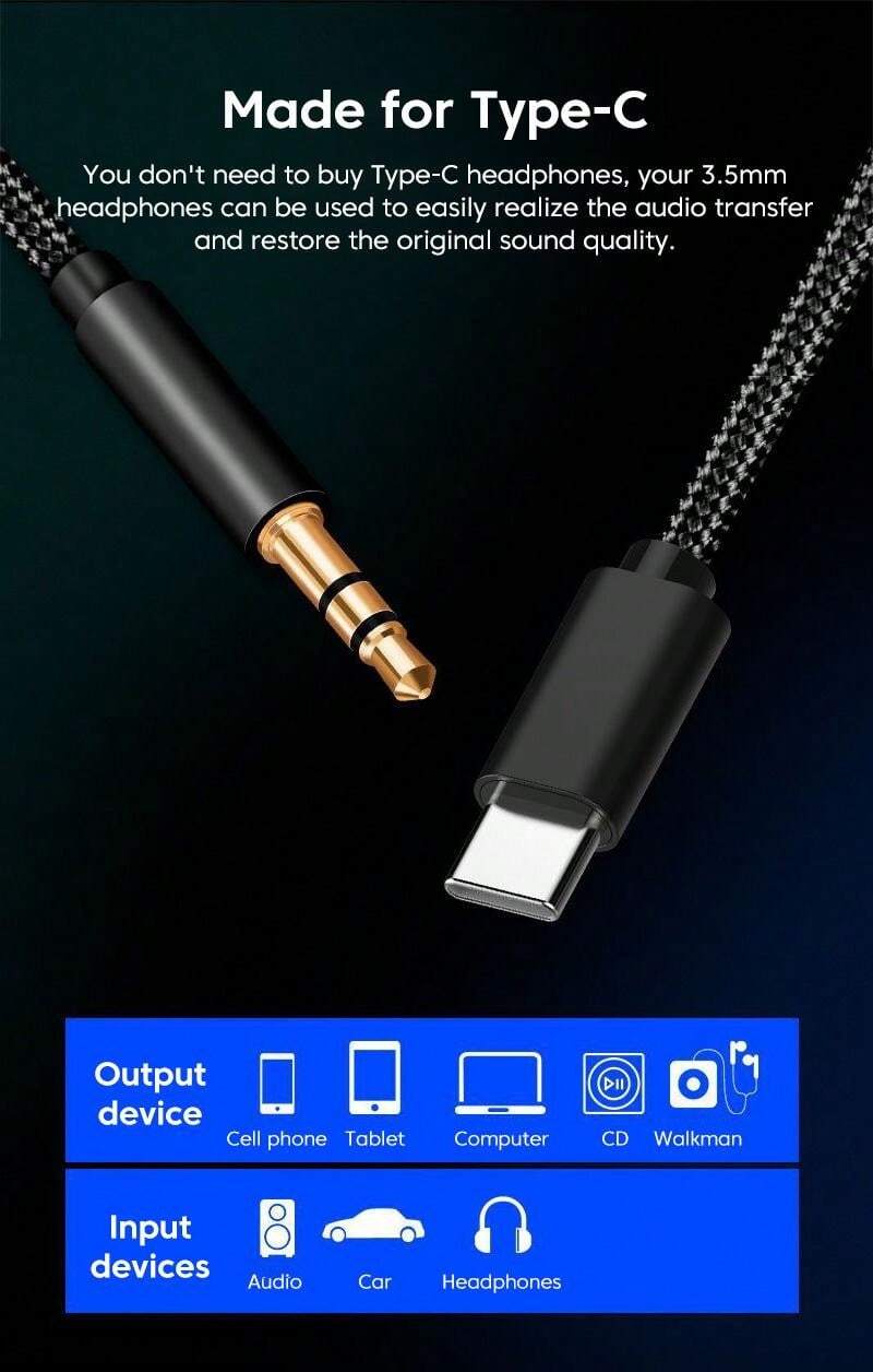 Usb C To 3.5mm Aux Audio Cable Speaker Audio Cord Compatible With