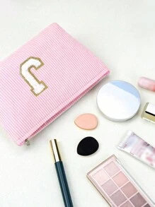 1 chiếc túi đựng mỹ phẩm tối giản thời trang, thích hợp cho phụ nữ/bé gái đi du lịch, sử dụng tại nhà và hàng ngày, dung tích lớn, màu trắng, thêu chữ cái đầu A-Z, túi đựng mỹ phẩm mini, hộp đựng mỹ phẩm du lịch, túi đựng cọ trang điểm, hộp đựng đồ trang điểm, túi đựng mỹ phẩm, đồ dùng cần thiết khi đi du lịch, túi đựng mỹ phẩm, túi đựng đồ trang điểm, đồ dùng học tập - Hồng - Xem 2