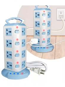 1 Pieza Torre Multicontactos 3 y 4 niveles 16 Enchufes y USB - Azul y blanco - Ver 1