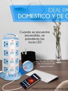 1 Pieza Torre Multicontactos 3 y 4 niveles 16 Enchufes y USB - Azul y blanco - Ver 3