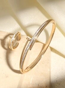 2件简约时尚指甲形方晶锆石手链和戒指套装 - 首飾套裝 - 查看 2