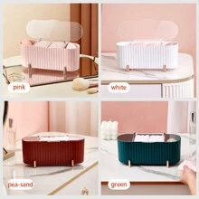 Organizador de herramientas de maquillaje, dispensador de clips de plástico para bastoncillos, clip transparente para bolas y bastoncillos de algodón, frasco de baño de 3 compartimentos, bastoncillos de algodón, bolas de algodón, organizador multiusos de cajones para almohadillas de algodón