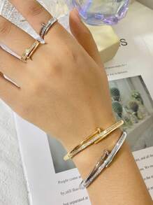 2件简约时尚指甲形方晶锆石手链和戒指套装 - 首飾套裝 - 查看 3