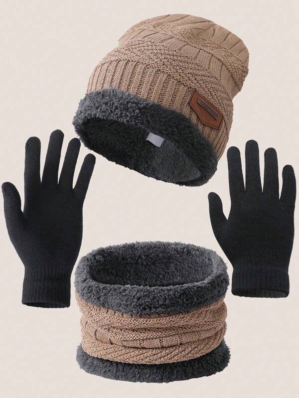 3 Peças Conjunto de Inverno de Gorro de Malha, Cachecol Aquecedor de Pescoço e Luvas, Gorro Elástico de Dupla Camada Quente, Conjunto de Cachecol+Luvas Adequado para Calor de Inverno, Presente de Natal, Presente de Ano Novo, Conjunto de Aquecimento para Exterior, A Cor do Forro é Aleatória (Estilo 1-Estilo 3 Cor Aleatória), Acessórios de Inverno de Halloween