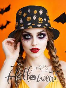 1 pieza Sombrero tipo cubo personalizado con diseño de cara para Halloween, unisex, sombrero tipo cubo personalizado como regalo de Halloween, sombrero tipo cubo personalizado con cara, sombrero de verano personalizado para fiesta, sombrero tipo cubo personalizado, gorra ancha personalizada de verano para exteriores