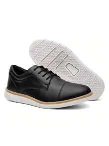 Men's Oxford Casual English Shoes In Soft Leather Modern Model New Release + Belt And Wallet - 黑色 - 查看 3