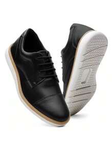 Men's Oxford Casual English Shoes In Soft Leather Modern Model New Release + Belt And Wallet - 黑色 - 查看 2