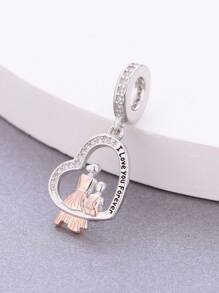 HuooNew 1pc Exquisite 925 Sterling Silver Mother And Son Heart-Shaped Pendant With Rose Gold Plating And Zirconia Stone For DIY Beading Memento Gift