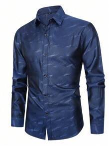 Chemise décontractée à manches longues à boutons devant imprimée en intégralité pour hommes