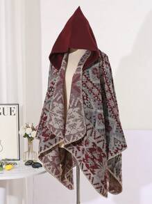 1件舒适几何撞色提花披肩斗篷 - 彩色 - 查看 17
