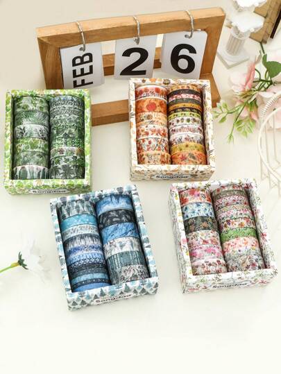 18 Rolls Of Four Seasons Nature Scenery Pattern Washi Tape Set, Spring, Summer, Autumn, Winter And Other Different Flower And Plant Pattern Sticker Rolls, For DIY Handbook Decoration, Card And Photo Making Supplies And Scrapbook Decoration, Simple Gifts For Friends And Classmates