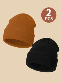 2 piezas Gorros de punto de unicolor, gorros lindos para bebés de 0 a 2 años, cobertura de cabeza casual suave y cálida para niños pequeños de 3 a 8 años - Multicolor - Ver 16