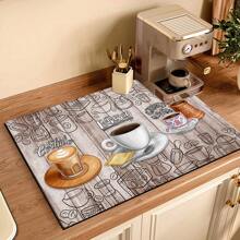 1 pieza Decoración del hogar, Alfombra absorbente de drenaje para máquina de café, Almohadilla de secado de vajilla de mostrador, Alfombrilla de lugar de cocina de diatomita, Alfombrilla de secado de platos con impresión de café, Alfombrilla de drenaje lavable antideslizante, Adecuada para la cocina y la cafetería