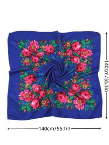 Velo de mujer de 27.5"x27.5" con estampado tradicional de peonía en rojo, multicolor y negro, un pañuelo hijab de moda estilo bohemio - Multicolor - Ver 45