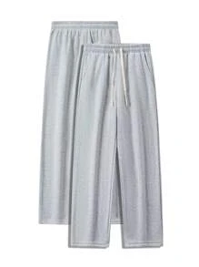 Blueplus Men's Loose Casual Pants - 1pc Soft And Slightly Elastic, Comfortable And Breathable, With An Adjustable Waist, Suitable For Outdoor Sports And Fitness Activities In All Seasons. - Màu Xám nhạt - Xem 2