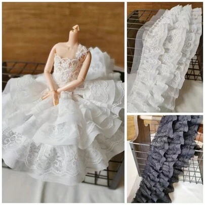 1 mảnh vải voan lưới xếp ly 3D 3 lớp thêu viền xếp nếp, trang trí rèm cửa may cổ váy tự làm
