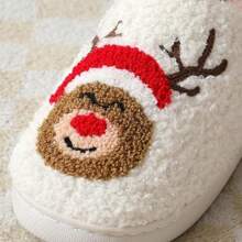 2024 Hot Selling Christmas Elk Embroidered Print Indoor Slip-On Slippers, Unisex Couple Home Slippers, Men & Women