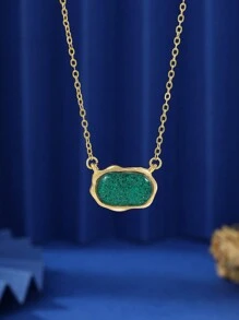 1 件椭圆形吊坠项链，适合女士，是约会和生日的理想礼物 - 藍色 - 查看 1