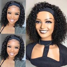 200% High Density Headband Wig Kinky Curly Headband Wig Human Hair Short Kinky Curly Wig 200% Density Scarf Wig - SNatural - View 1